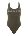 Balmain Swimsuit Woman One-piece Swimsuit Military Green Size 8 Polyester, Elastane