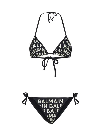 Balmain Black & Off-white Print Bikini