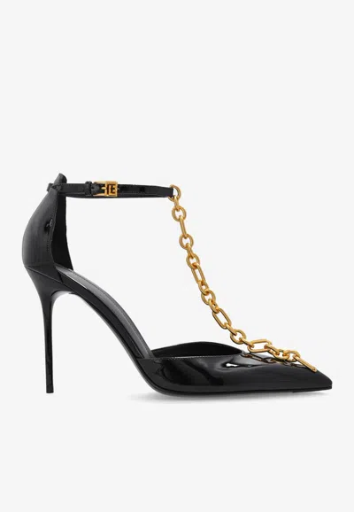 BALMAIN SYNC 95 PATENT LEATHER CHAIN PUMPS