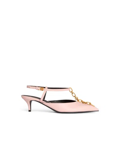 Balmain Sync Chain Kitten Slingbacks In Leather In Multi