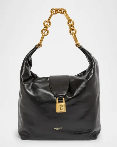 Balmain Sync Hobo Bag In Calfskin Leather