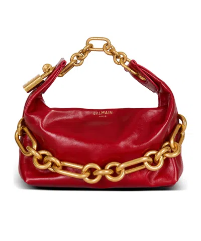 Balmain Sync Mini Bag In Calfskin Leather In Red