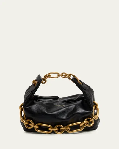 Balmain Sync Mini Chain Leather Top-handle Bag In Black