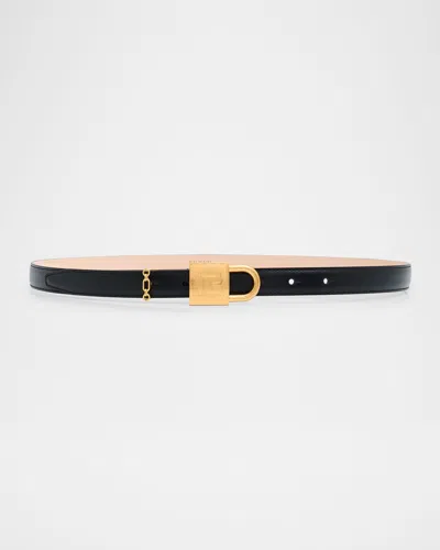 Balmain Sync Narrow Leather Belt In Black