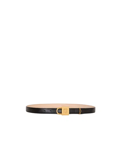 Balmain Sync Narrow Leather Belt In Brown