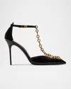 Balmain Sync Patent Leather Chain T-strap Pumps In Black