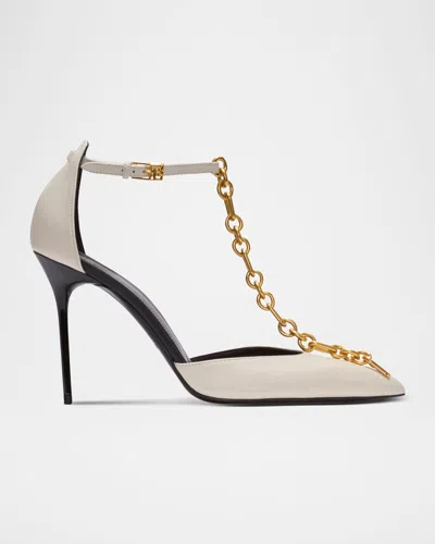 Balmain Sync Patent Leather Chain T-strap Pumps