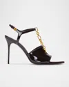 Balmain Sync Patent Leather Chain T-strap Stiletto Sandals In Multi