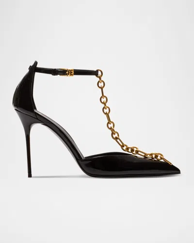 Balmain Sync Patent Leather Chain T-strap Pumps In Black