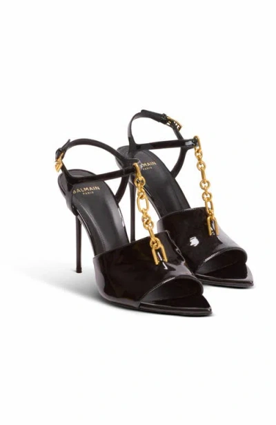Balmain Sync Patent Leather Sandals With Heel In Black