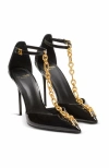Balmain Sync Patent Leather Chain T-strap Pumps