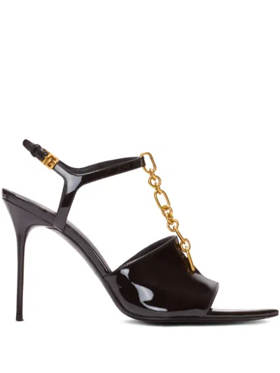 Balmain Sync Patent Leather Chain T-strap Stiletto Sandals