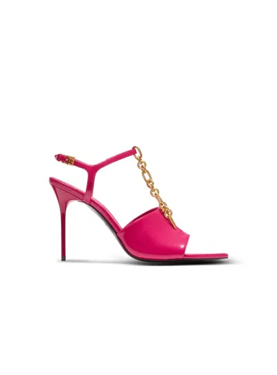 Balmain Sync Sandals In Shiny Lambskin In Pink