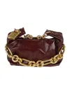 Balmain Mini Calfskin Shoulder Bag Chain In Brown
