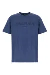 Balmain Vintage Logo Embroidery Short Sleeve T Shirt In Blue