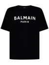 Balmain Black Crewneck T-shirt With Logo Lettering On The Front In Cotton Man
