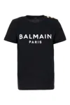 Balmain Black Crewneck T-shirt With Logo Print And Golden Buttons In Jersey Woman