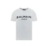Balmain White Crewneck T-shirt With Logo Print And Golden Buttons In Jersey Woman