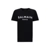 Balmain Black Crewneck T-shirt With Logo Print And Golden Buttons In Jersey Woman