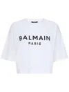 Balmain Logo Cotton Jersey Cropped T-shirt In White