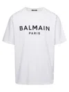 Balmain White Crewneck T-shirt With Contrasting Logo Lettering Print In White