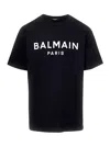 Balmain Black Crewneck T-shirt With Logo Lettering On The Front In Cotton Man
