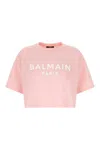 Balmain Women Logo Organic Cotton Cropped T-shirt In Pink