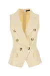 Balmain Jacquard Vest With Flap Pockets And Gold-tone Buttons In Yellow