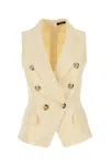 Balmain Jacquard Vest With Flap Pockets And Gold-tone Buttons In Yellow