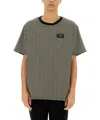 Balmain Grey T-shirt With Logo Applied On The Chest And All-over Labyrinth Motif In Cotton Man