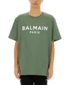 Balmain Green Crewneck T-shirt With Logo Lettering On The Front