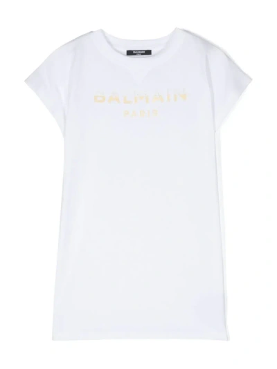 Balmain T-shirt Ad Abito Con Stampa Metallizzata In White