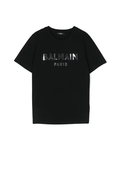 Balmain Kids' T Shirt In Ag Black Silver