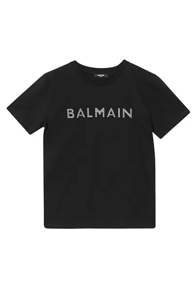 Balmain Kids' T Shirt In Ag Black Silver