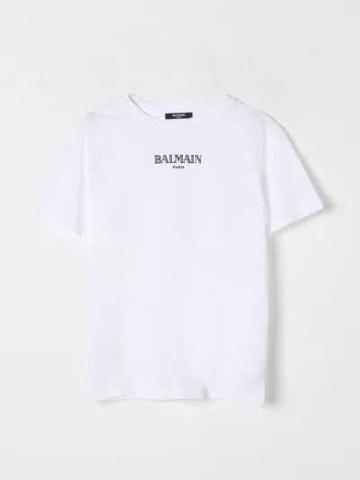 Balmain Kids' Logo-embroidered Embossed-shoulders T-shirt In White
