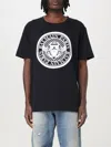 Balmain Crew Neck Black T-shirt With Graphic Print In Schwarz