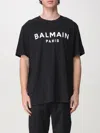 Balmain Black Crewneck T-shirt With Logo Lettering On The Front In Cotton Man In Schwarz