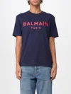 Balmain Blue Crewneck T-shirt With Logo Lettering Print On The Front In Blue