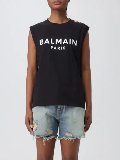 Balmain Black Logo Print Sleeveless