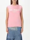 Balmain Logo Button Crew Neck Sleeveless Top In Pink