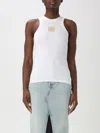Balmain Beige Embroidered Logo Cotton Blend Top In White