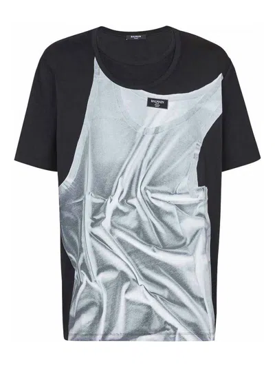 Balmain T-shirt With Tank Top Print In Black