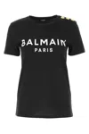 Balmain Black Three-button Metallic Logo T-shirt In Black