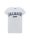 Balmain Gingham Paris T-shirt In Blanc/ Bleu Nuit