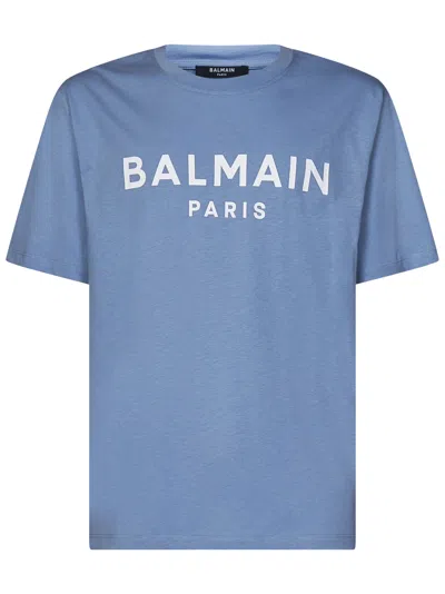 Balmain T-shirt In Bleu Pale/blanc