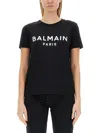 Balmain Black Crewneck T-shirt With Logo Print And Golden Buttons In Jersey Woman