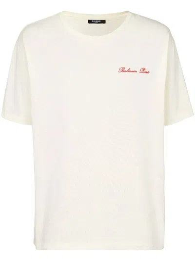 Balmain Logo-embroidered Cotton T-shirt In White