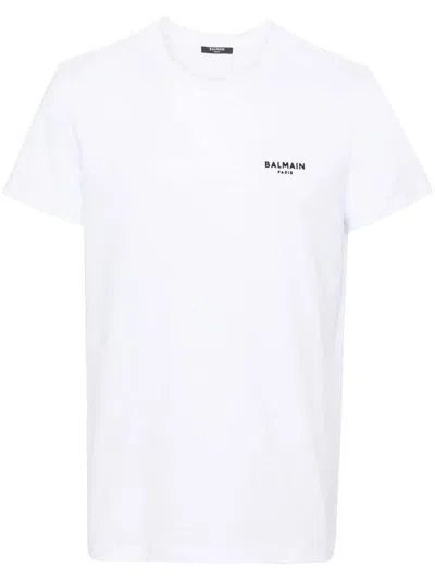 Balmain White Flocked T-shirt In Bianco