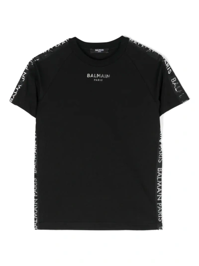 Balmain T-shirt Con Logo Metallizzato In Black
