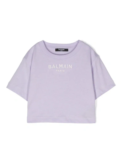 Balmain T-shirt Con Logo Ricamato In Violet